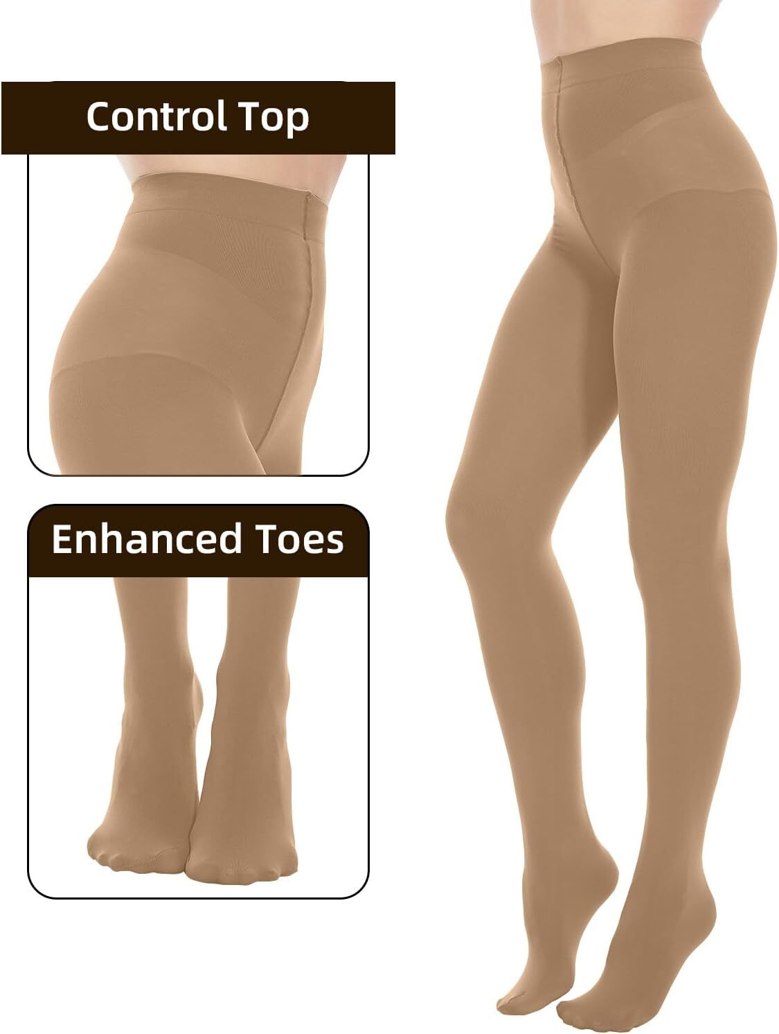 Opaque Tights for Women – 80D Tummy Compression Control Top Pantyhose - Picture 39 of 64