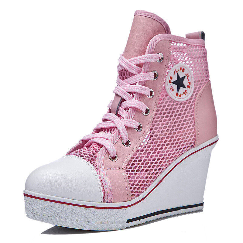 Ladies Wedge High Heels Mesh Casual Shoes Sneakers Casual Lace Up Shoes EU35-43 - Picture 26 of 33