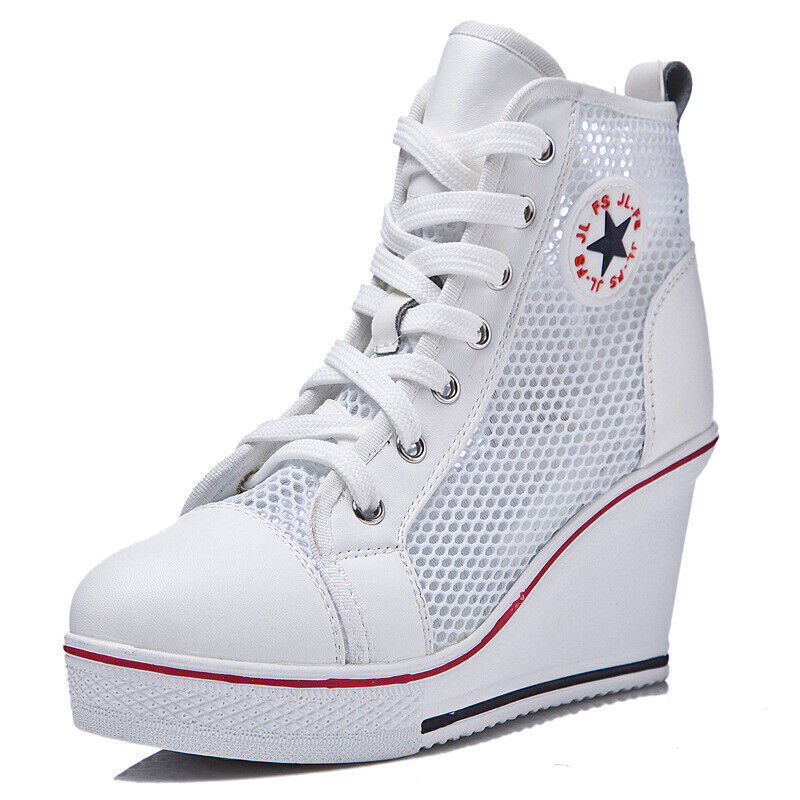 Ladies Wedge High Heels Mesh Casual Shoes Sneakers Casual Lace Up Shoes EU35-43 - Picture 25 of 33