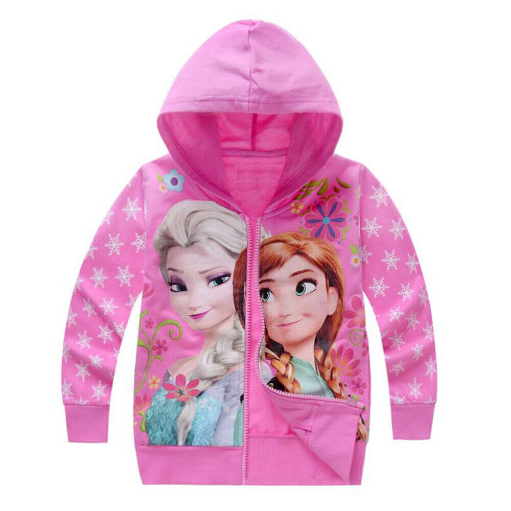 Kids Girls Frozen Elsa Anna Princess Hooded Coats Zip Hoodies Jacket Sweatshirt∝ - Picture 10 of 11