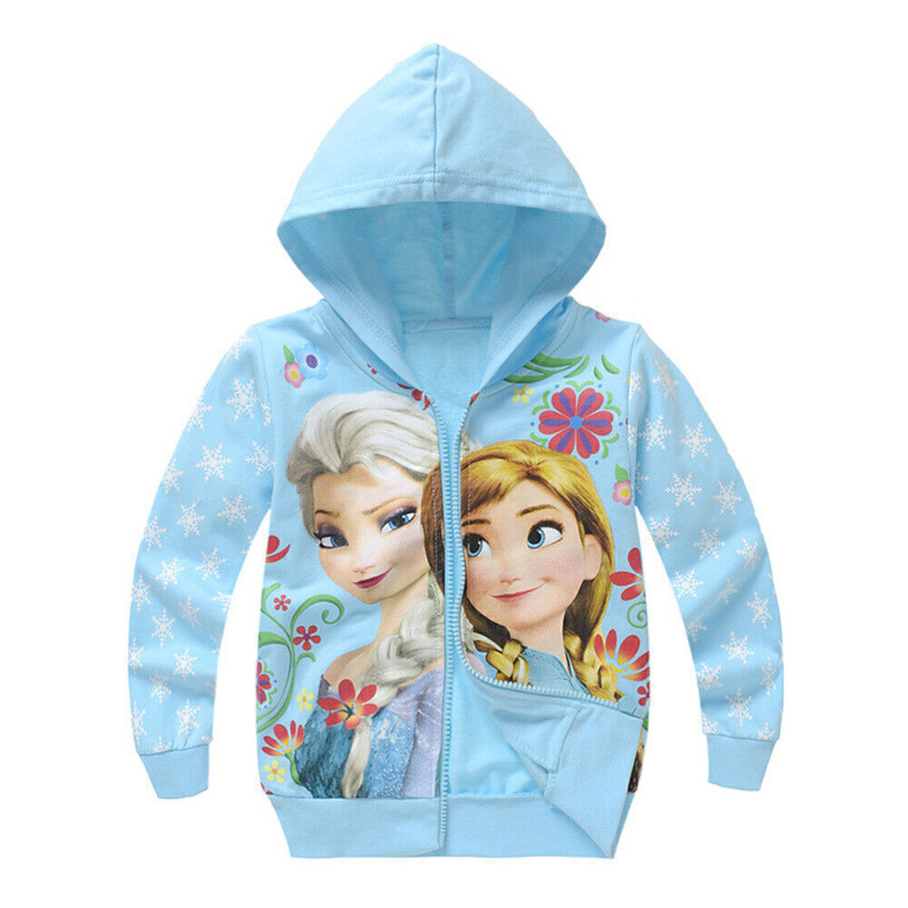 Kids Girls Frozen Elsa Anna Princess Hooded Coats Zip Hoodies Jacket Sweatshirt∝ - Picture 11 of 11