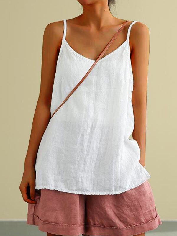Women Cotton Linen Strappy Tank Tops Ladies Beach Summer Sleeveless Vest T-shirt