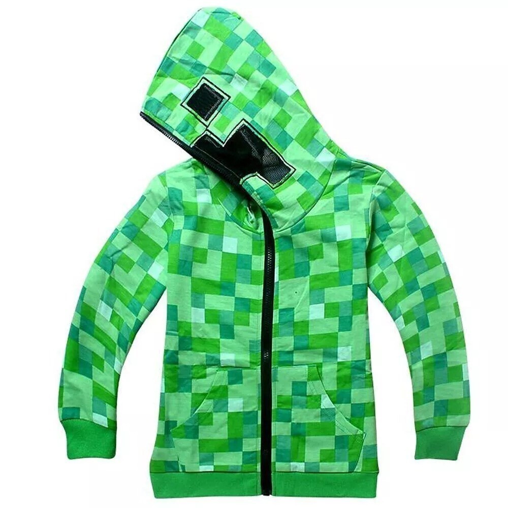 Kids Green Creeper Gaming Cosplay Sweatshirt Girls Boys Long Sleeve Tops Jacket