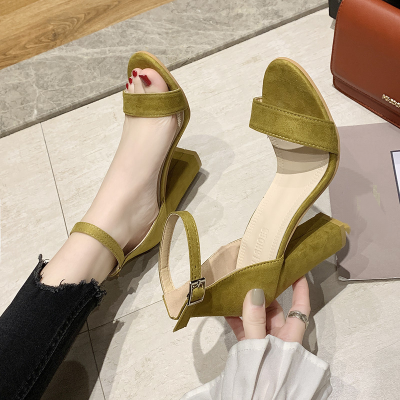 Modische Damenschuhe offene Zehenpartie Knöchelriemen Fersenriemen Blockabsatz hoher Absatz Sandale - Bild 15 von 20