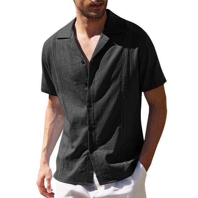 Mens Short Sleeve Linen Shirt Button Down Shirt Cuban Guayabera Summer Beach Top - Picture 17 of 20