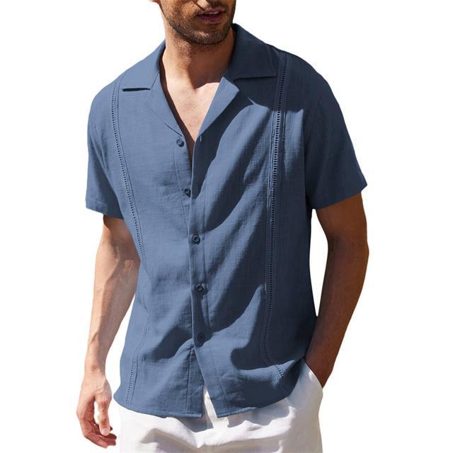Mens Short Sleeve Linen Shirt Button Down Shirt Cuban Guayabera Summer Beach Top - Picture 20 of 20