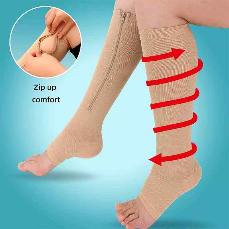 Kompressionsstrümpfe Kniesocken Stützstrümpfe Mit Reißverschluss Thrombose Socks - Bild 10 von 11