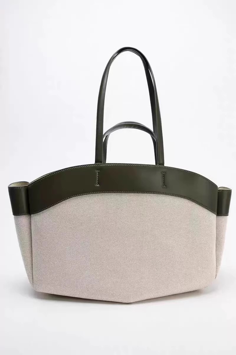 Women's Large-Capacity Canvas Bag Splicing Handheld Shoulder Shopping Tote Bag