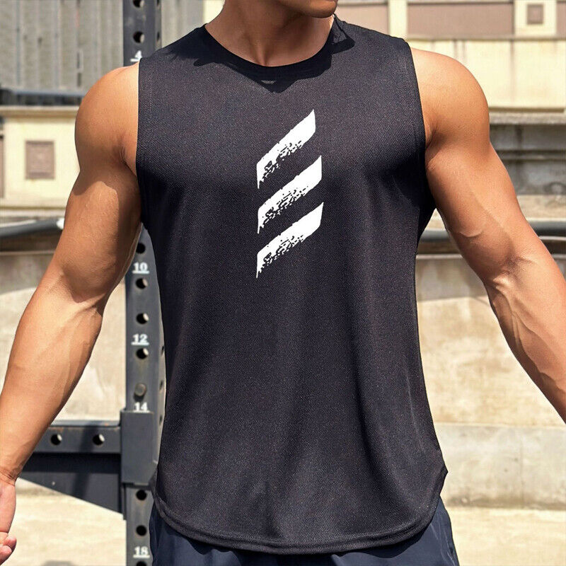 Mens Running Gym Sleeveless Vest Tank Top Quick Drying Sports Muscle T-Shirt Top