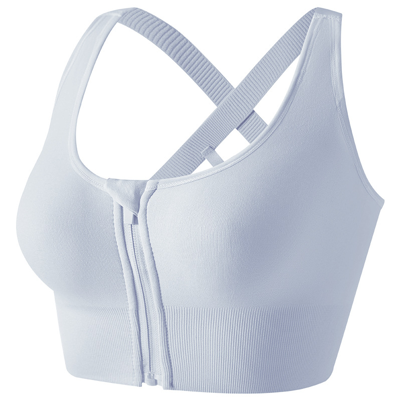 Womens Zip Front Push Up Sports Bras Cross Wireless Padded Workout Yoga Gym Bras