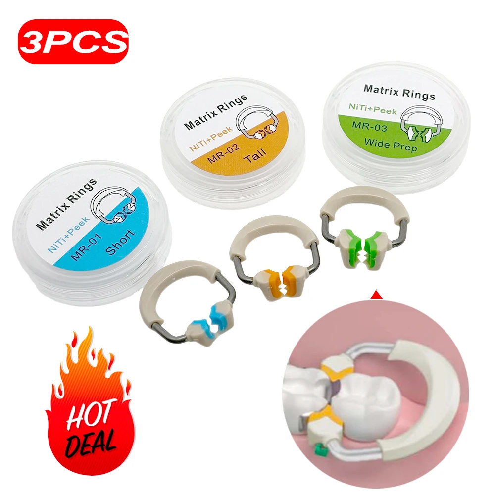 3Pcs Dental Sectional Matrix System Nickel Titanium Alloy Matrices Clip Ring