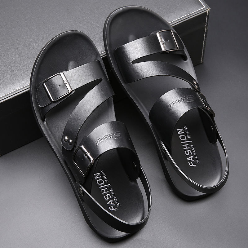 Men's Summer Pull On Flat Leather Casual Flat Sandals Slippers Round Toe Shoes - Picture 9 of 10