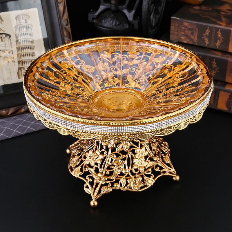 Iron metal crystal glass fruit tray home living room coffee table decoration - Picture 19 of 19