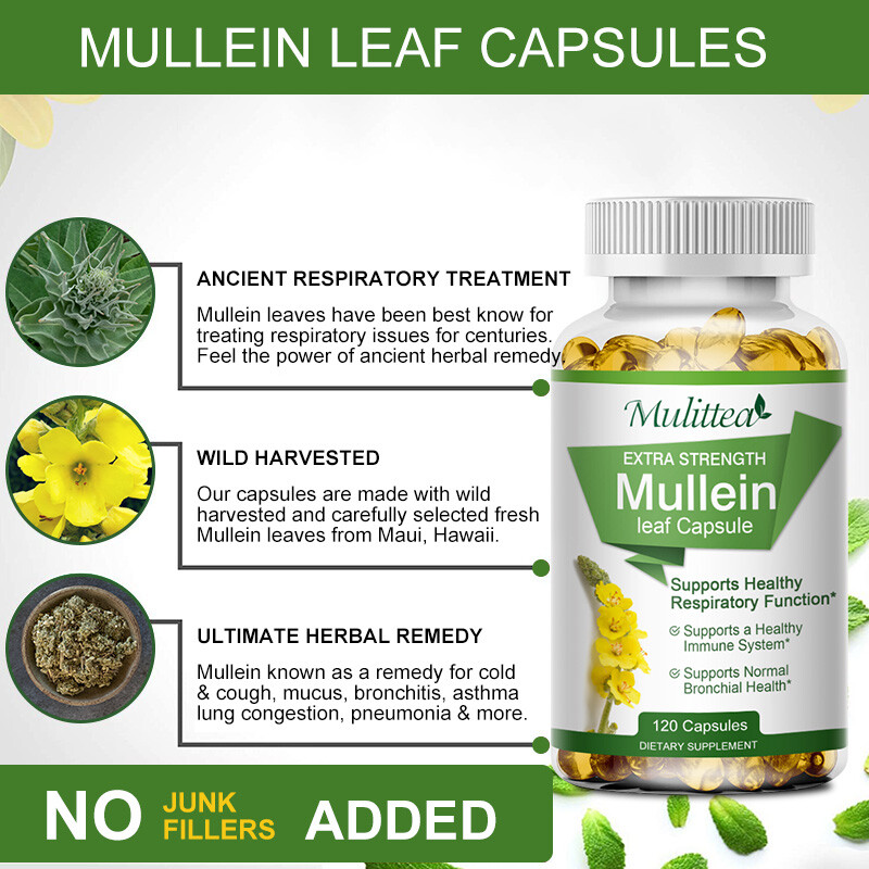 Mullein Leaf Herbal Supplement For Lung Cleanse Detox & Respiratory Fuction - Picture 5 of 17