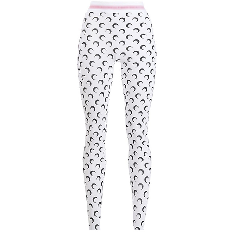 Marine Serre Womens Crescent Moon Print Leggings Tan Jersey Stretch S-2XL - Picture 35 of 43