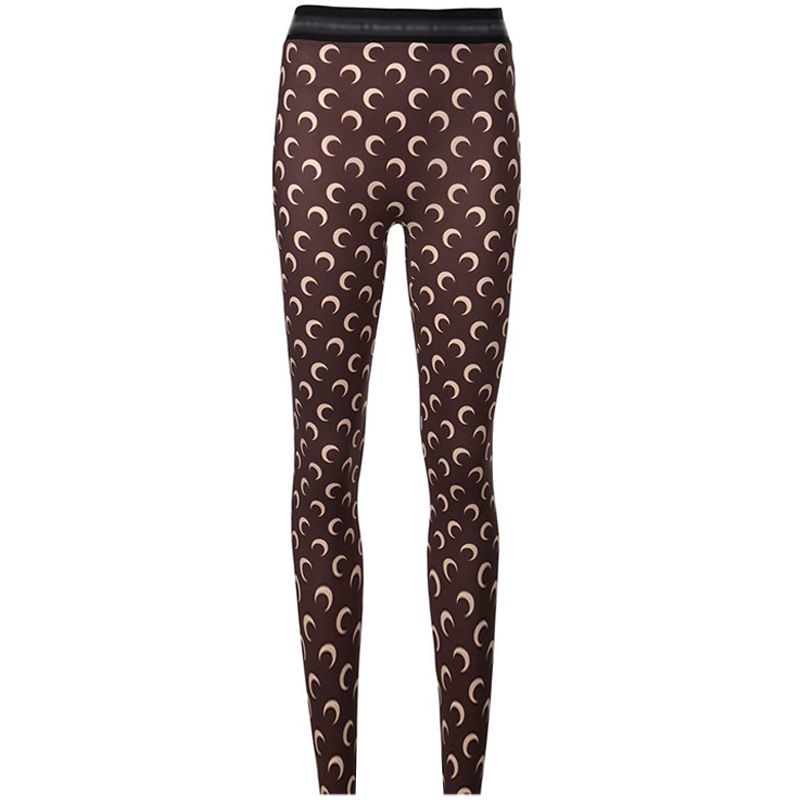 Marine Serre Womens Crescent Moon Print Leggings Tan Jersey Stretch S-2XL - Picture 38 of 43