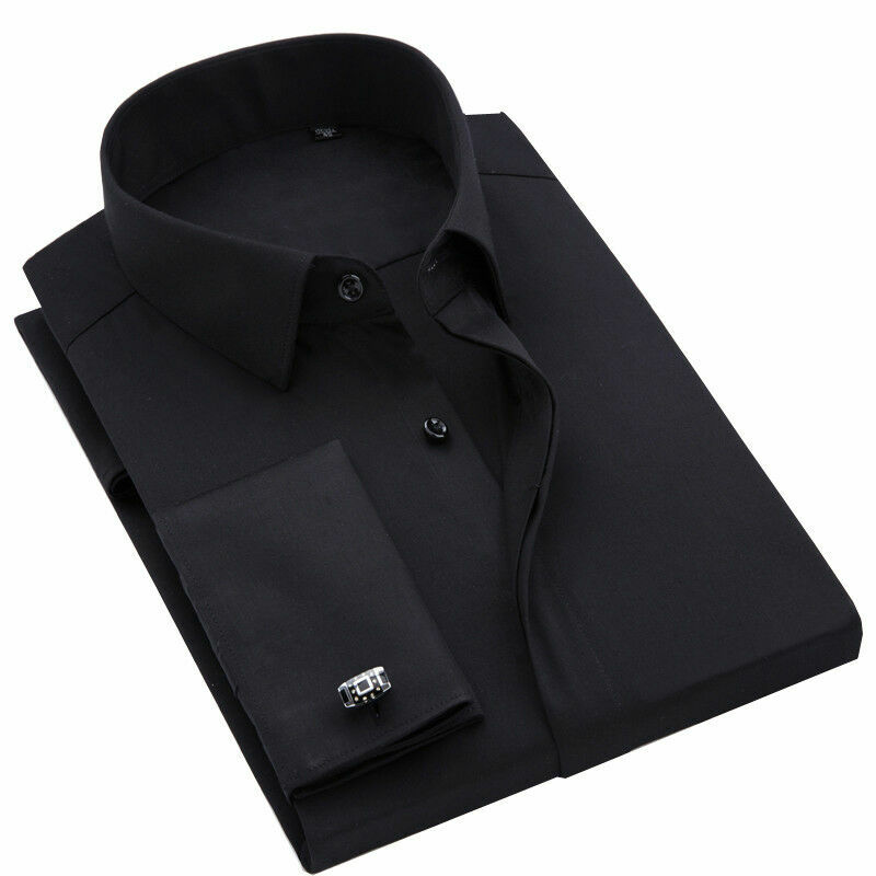 Mens Dress Shirts Long Sleeves French Cuff Non-Iron Formal Business Shirts Tops - Picture 14 of 21