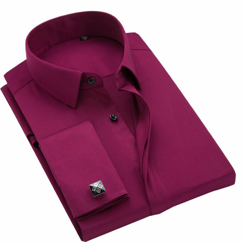 Mens Dress Shirts Long Sleeves French Cuff Non-Iron Formal Business Shirts Tops - Picture 17 of 21