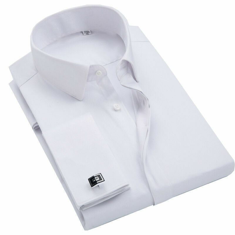 Mens Dress Shirts Long Sleeves French Cuff Non-Iron Formal Business Shirts Tops - Picture 18 of 21