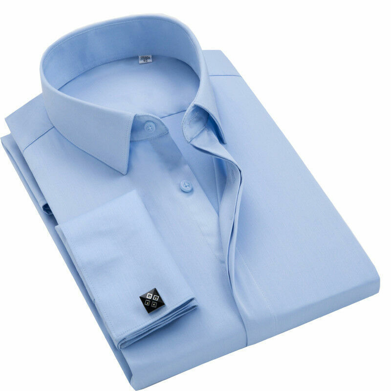 Mens Dress Shirts Long Sleeves French Cuff Non-Iron Formal Business Shirts Tops - Picture 19 of 21