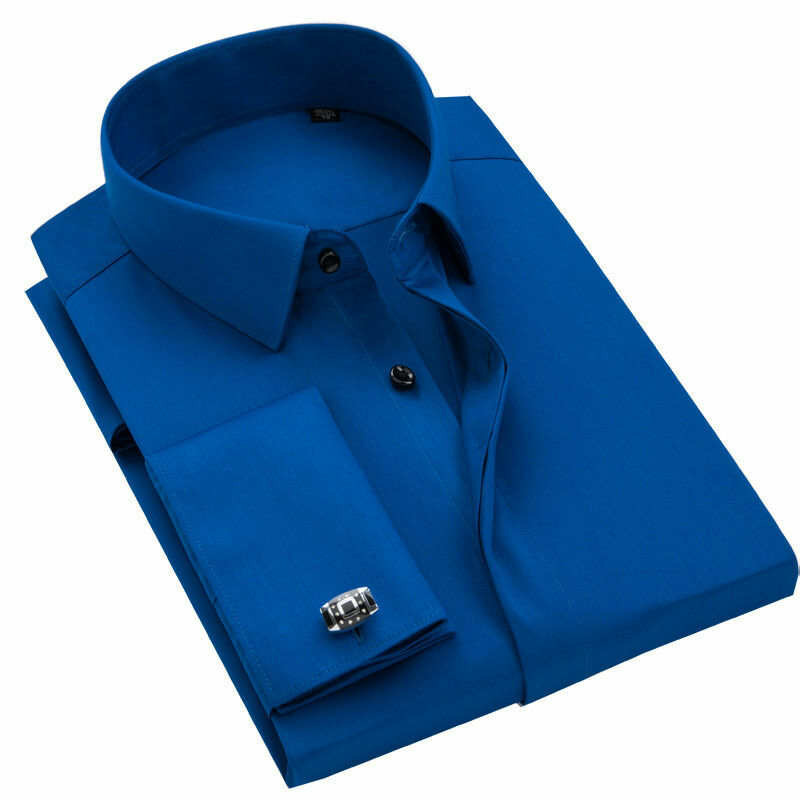 Mens Dress Shirts Long Sleeves French Cuff Non-Iron Formal Business Shirts Tops - Picture 21 of 21