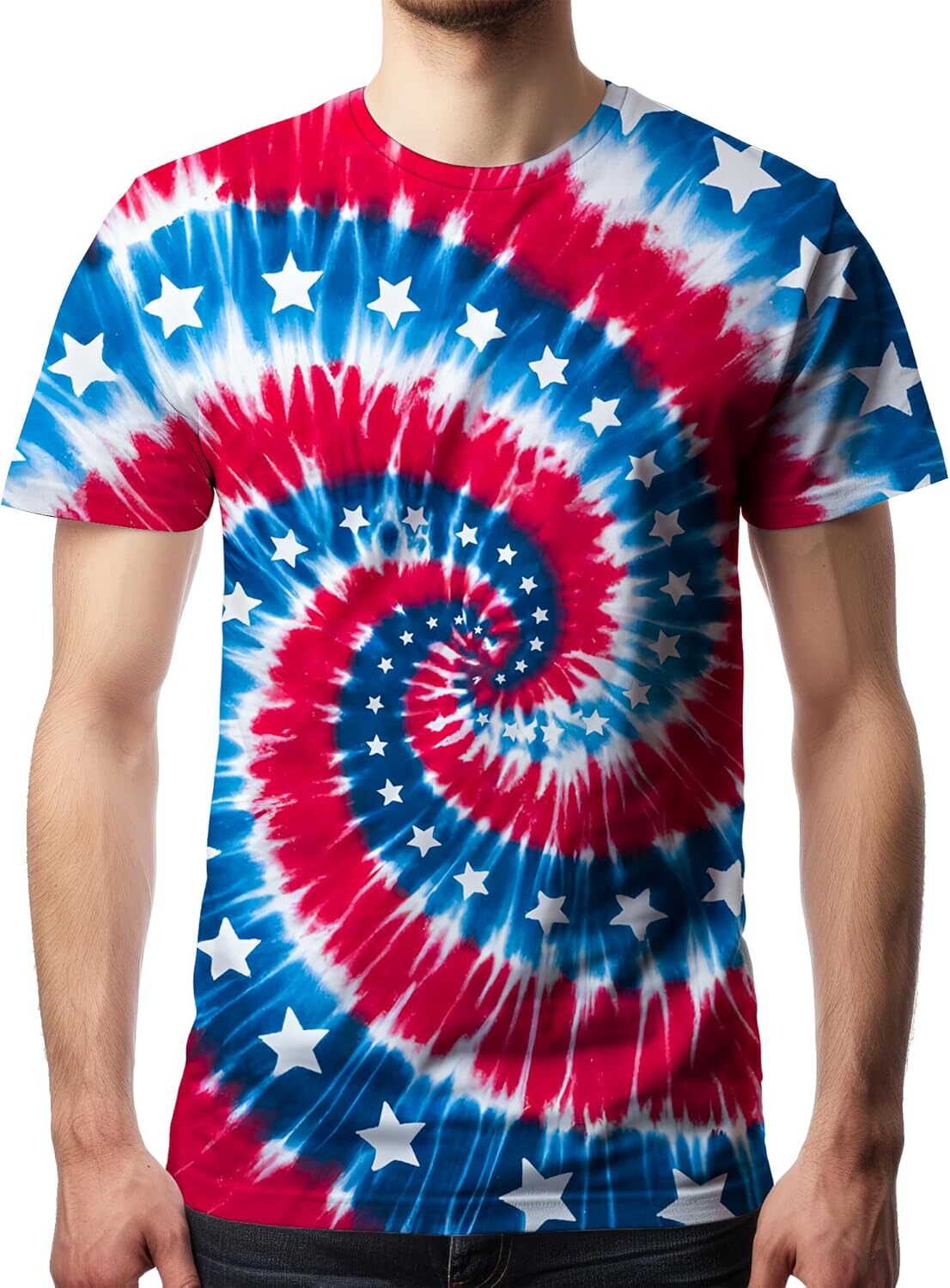 Men’s Tie Dye Short Sleeve T-Shirt Vintage Hippie Style Polyester Crew Neck Tee