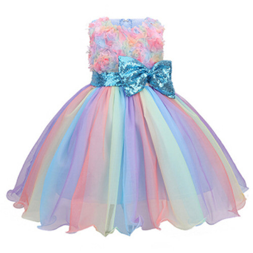 Girls Dress Rainbow Birthday Party Dance Costume Princess Dress Kids Clothes New - Picture 16 of 17
