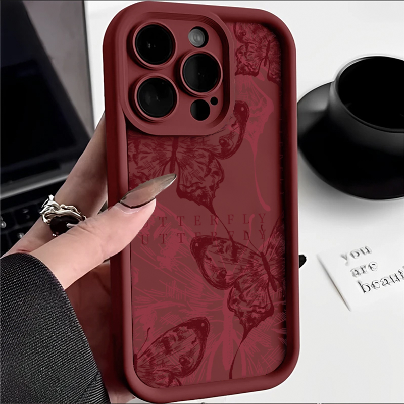 Wine Red Butterfly Fashion Girl Phone Case for iphone 16 15 14 13 12 11 pro max - 第 7/7 張圖片