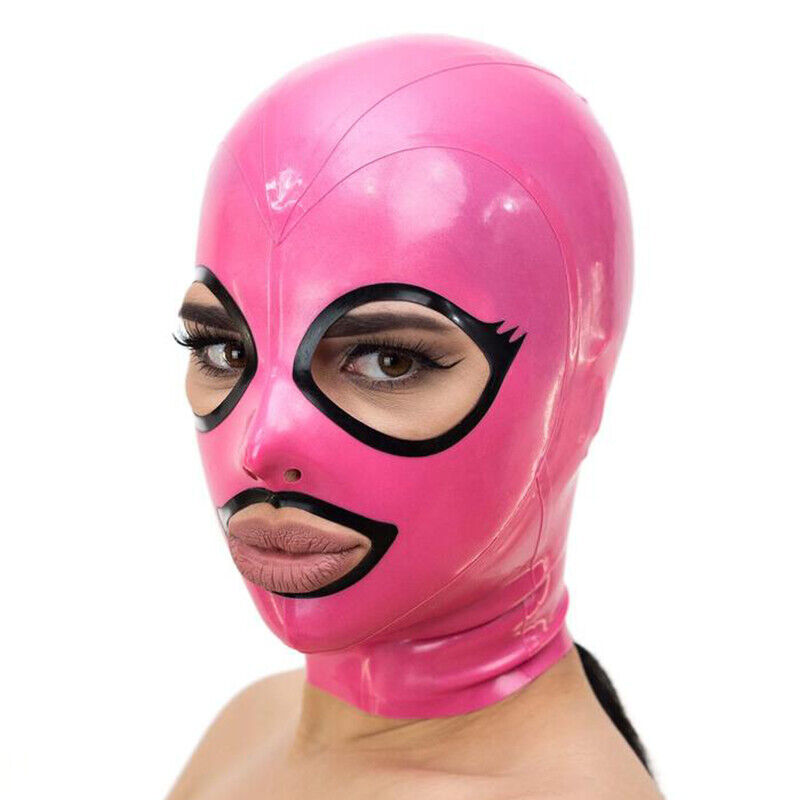 Pink Latex Hood Open Beautiful Eyes and Mouth Back Zipper Rubber Mask Club Wear - Picture 6 of 6