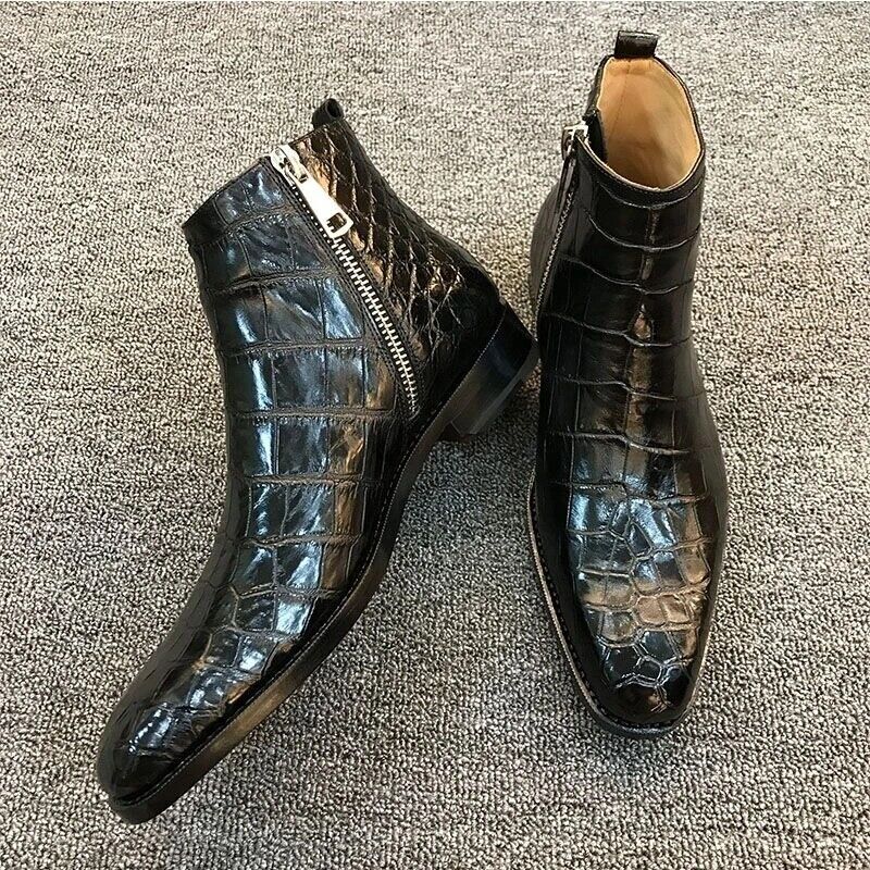 Men's Fashion Punk Square Toe Zip Ankle Boots Formal Faux Leather Dress Shoes