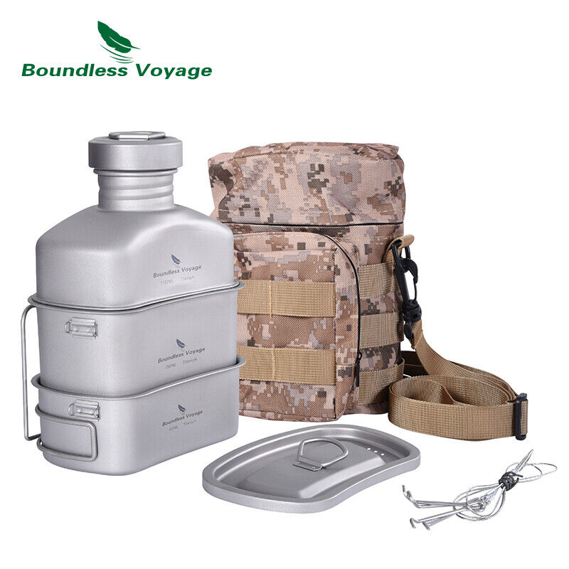 Outdoor Camping Titanium Military Canteen Cup Cooking Kit Water Bottle Mess Tin - Picture 24 of 24