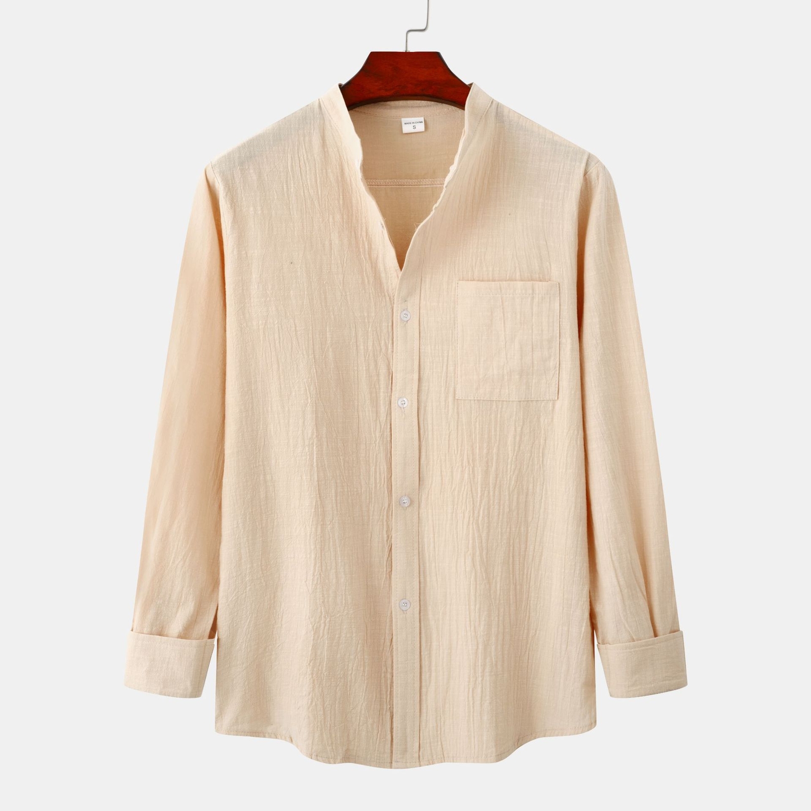 New Men's Casual Solid Button Down Collar Cotton Hemp Shirt - Picture 13 of 13