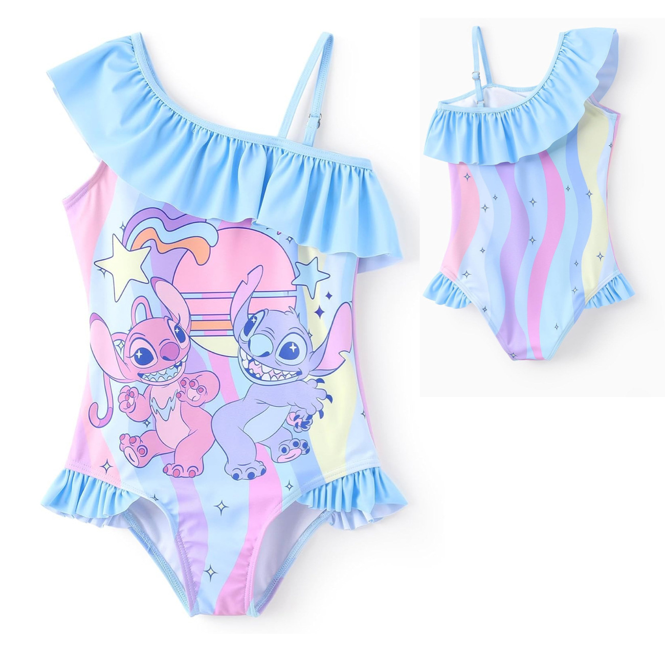 Kids Girls Mermaid Stitch Swimming Costume One Piece Sunsafe Swimsuit Swimwear