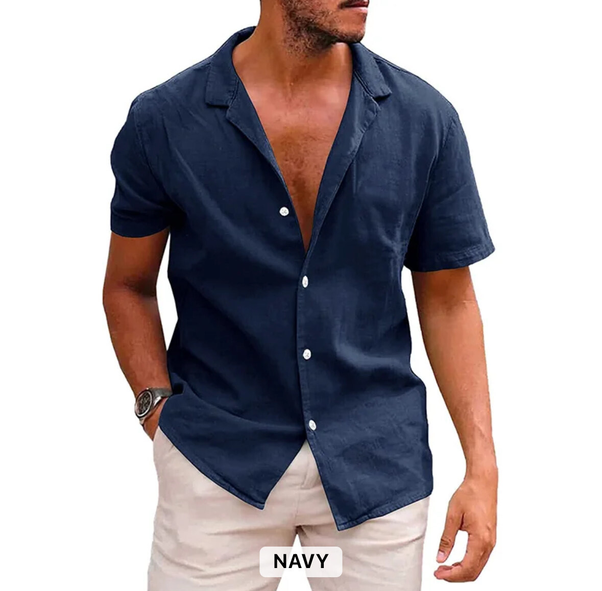 Men's Summer Linen Cotton Tops Short Sleeve Casual Button Down T Shirt - Picture 21 of 27