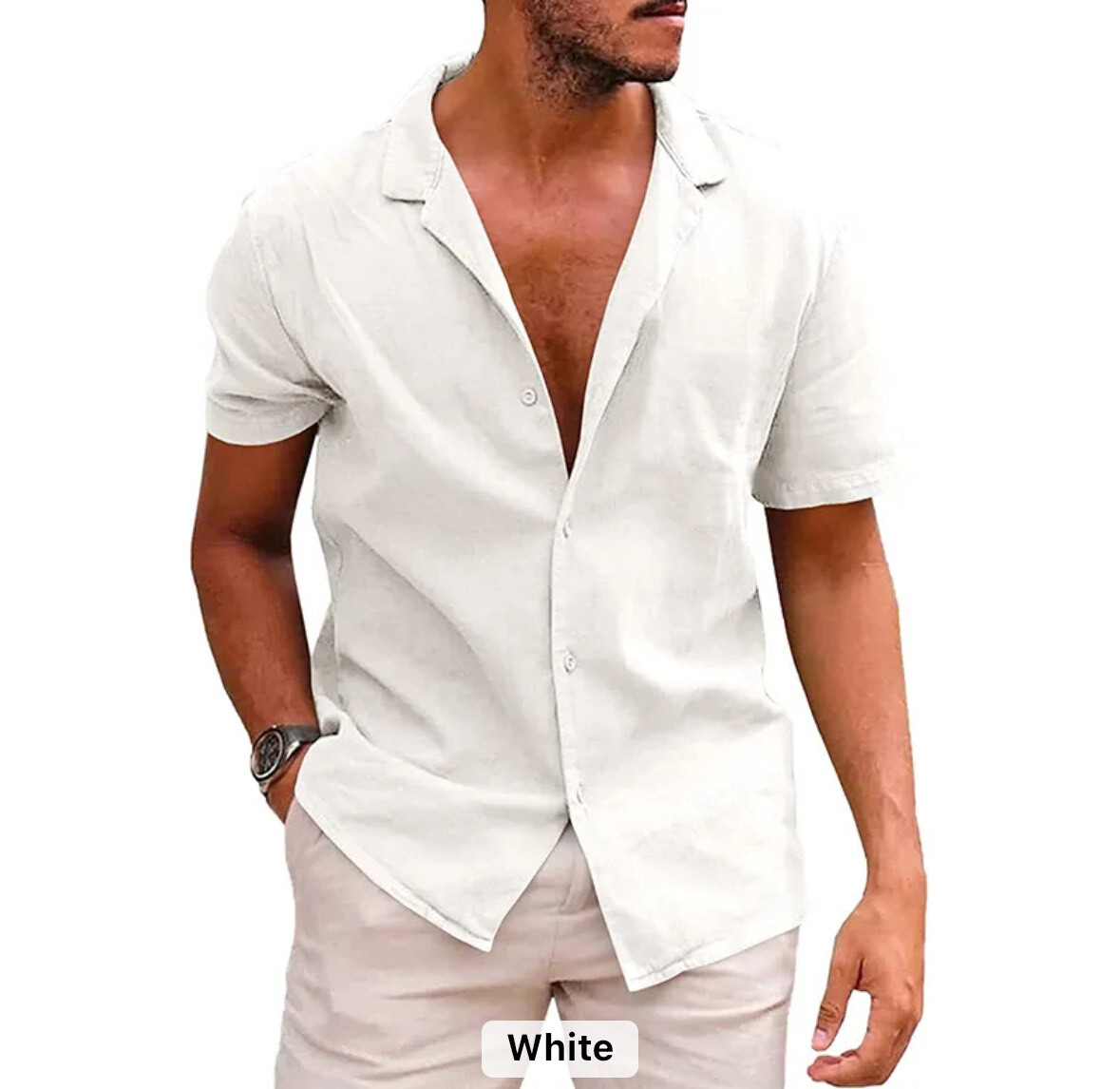Men's Summer Linen Cotton Tops Short Sleeve Casual Button Down T Shirt - Picture 22 of 27