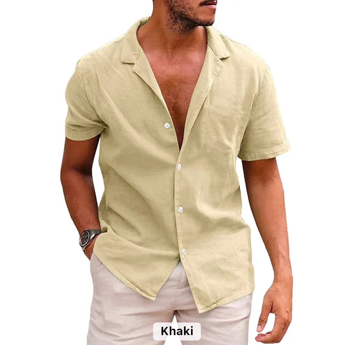 Men's Summer Linen Cotton Tops Short Sleeve Casual Button Down T Shirt - Picture 23 of 27