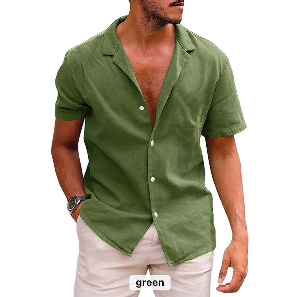 Men's Summer Linen Cotton Tops Short Sleeve Casual Button Down T Shirt - Picture 24 of 27