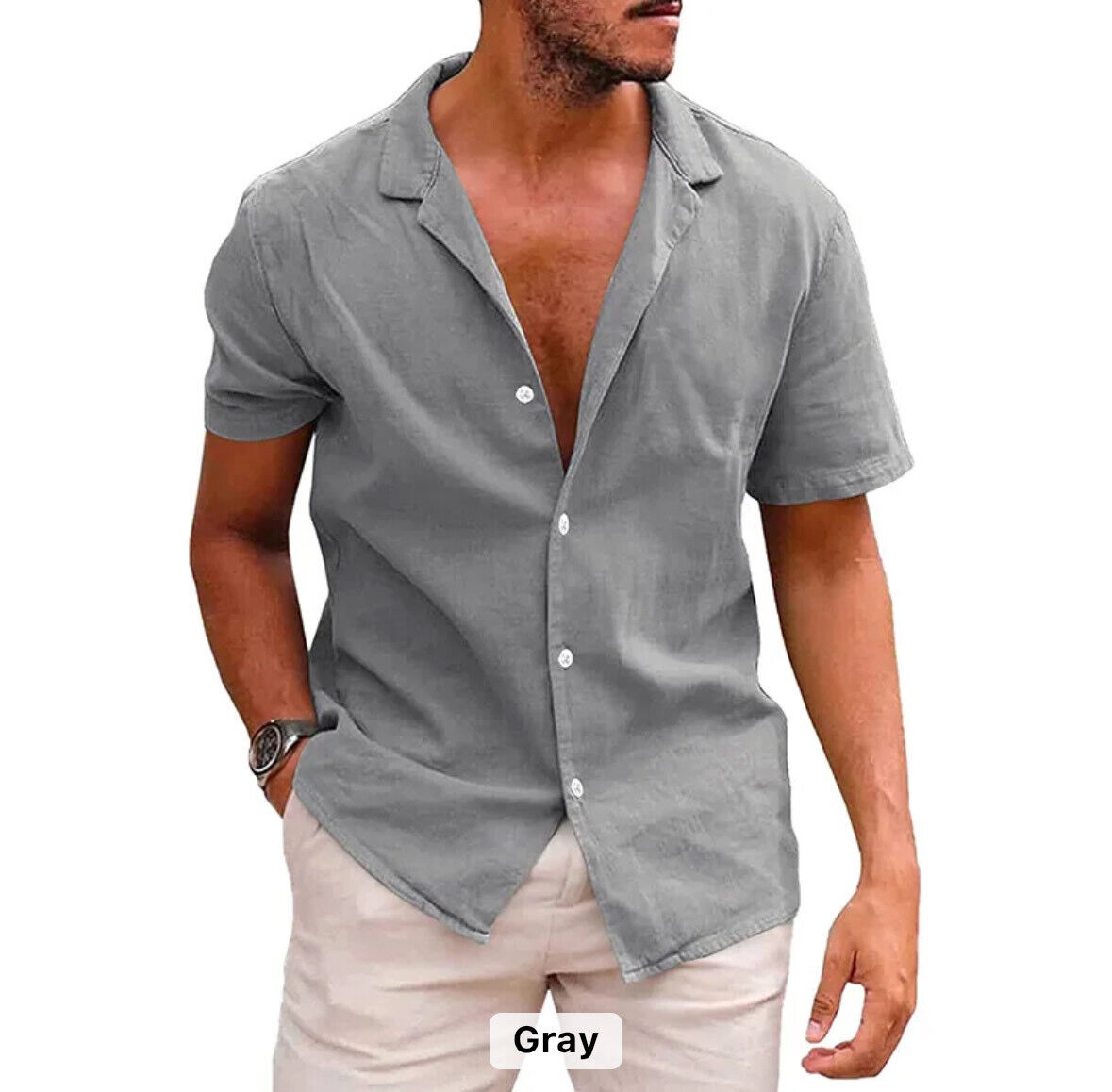 Men's Summer Linen Cotton Tops Short Sleeve Casual Button Down T Shirt - Picture 25 of 27