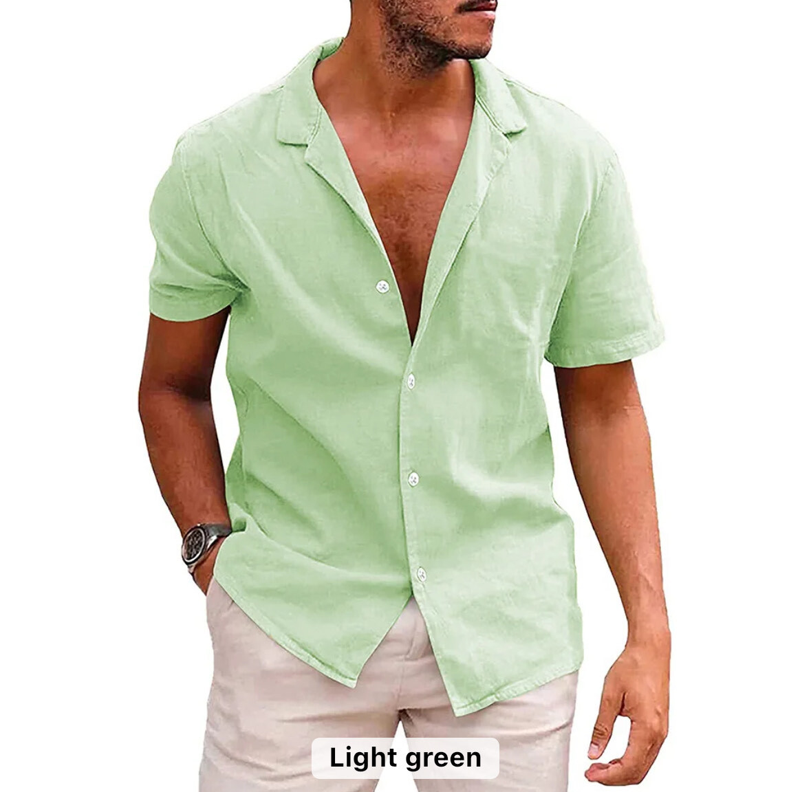 Men's Summer Linen Cotton Tops Short Sleeve Casual Button Down T Shirt - Picture 26 of 27