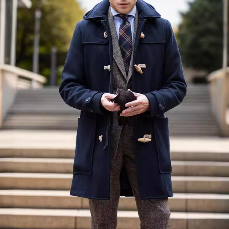 Men's Mid Length Trench Coat Button Business Overcoat Winter Warm Formal Jackets - Picture 10 of 10
