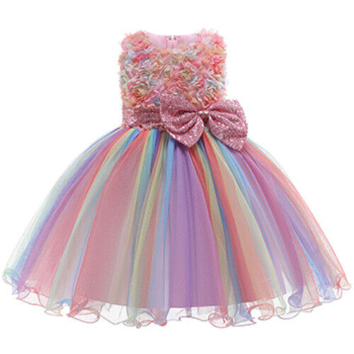 Girls Dress Rainbow Birthday Party Dance Costume Princess Dress Kids Clothes New - Picture 14 of 17