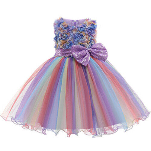 Girls Dress Rainbow Birthday Party Dance Costume Princess Dress Kids Clothes New - Picture 15 of 17