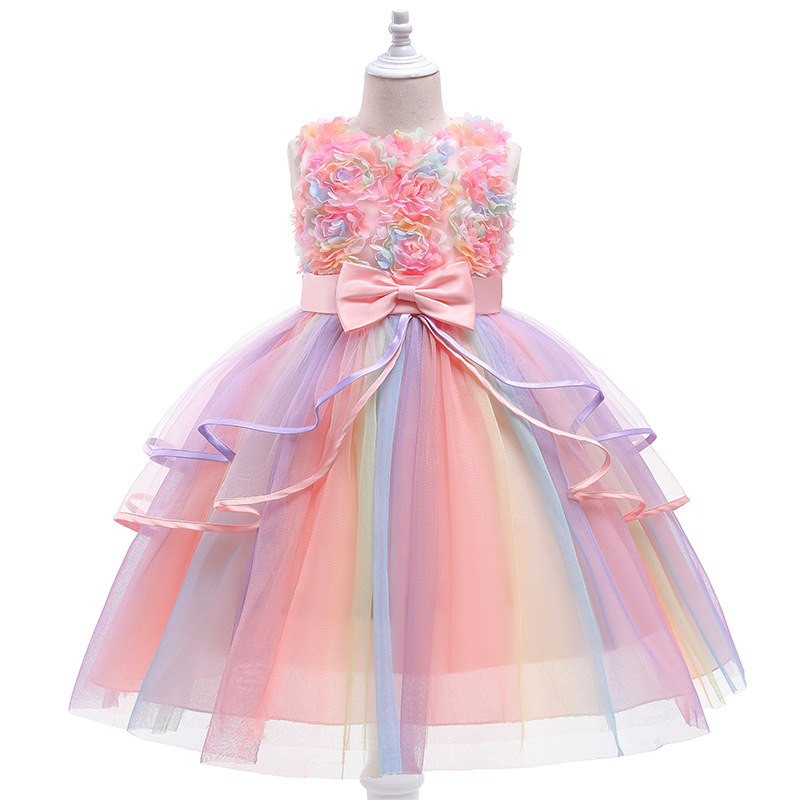 Girls Dress Rainbow Birthday Party Dance Costume Princess Dress Kids Clothes New - Picture 17 of 17