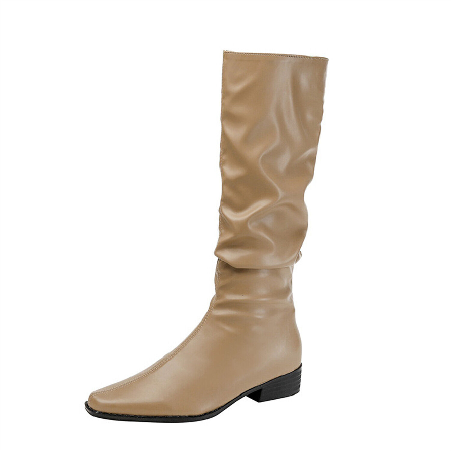 Damen Plissee Lange Stiefel Spitz zulaufend Halbhoher Flacher Absatz Bequem Mode Schuhe - Bild 20 von 20