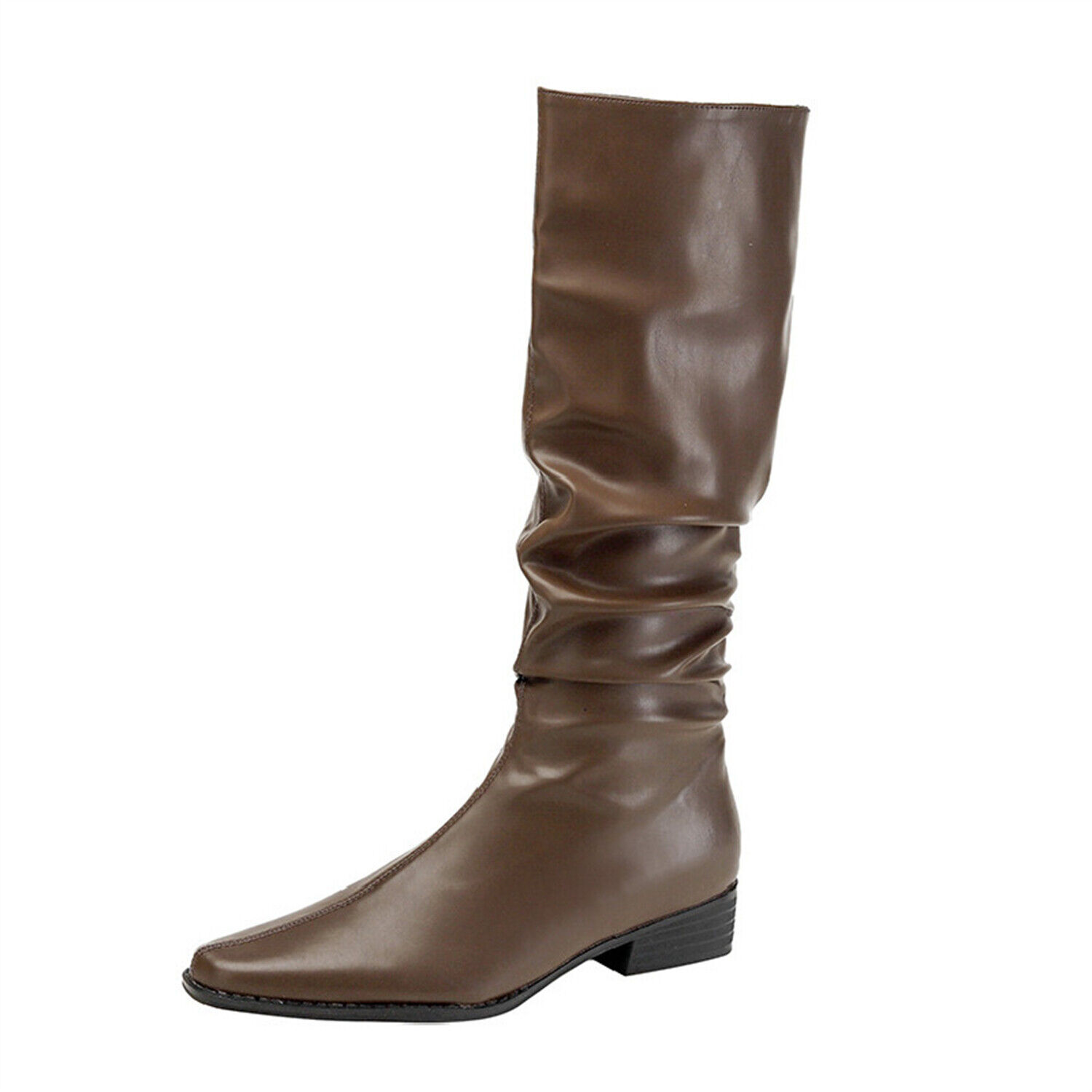 Damen Plissee Lange Stiefel Spitz zulaufend Halbhoher Flacher Absatz Bequem Mode Schuhe - Bild 19 von 20