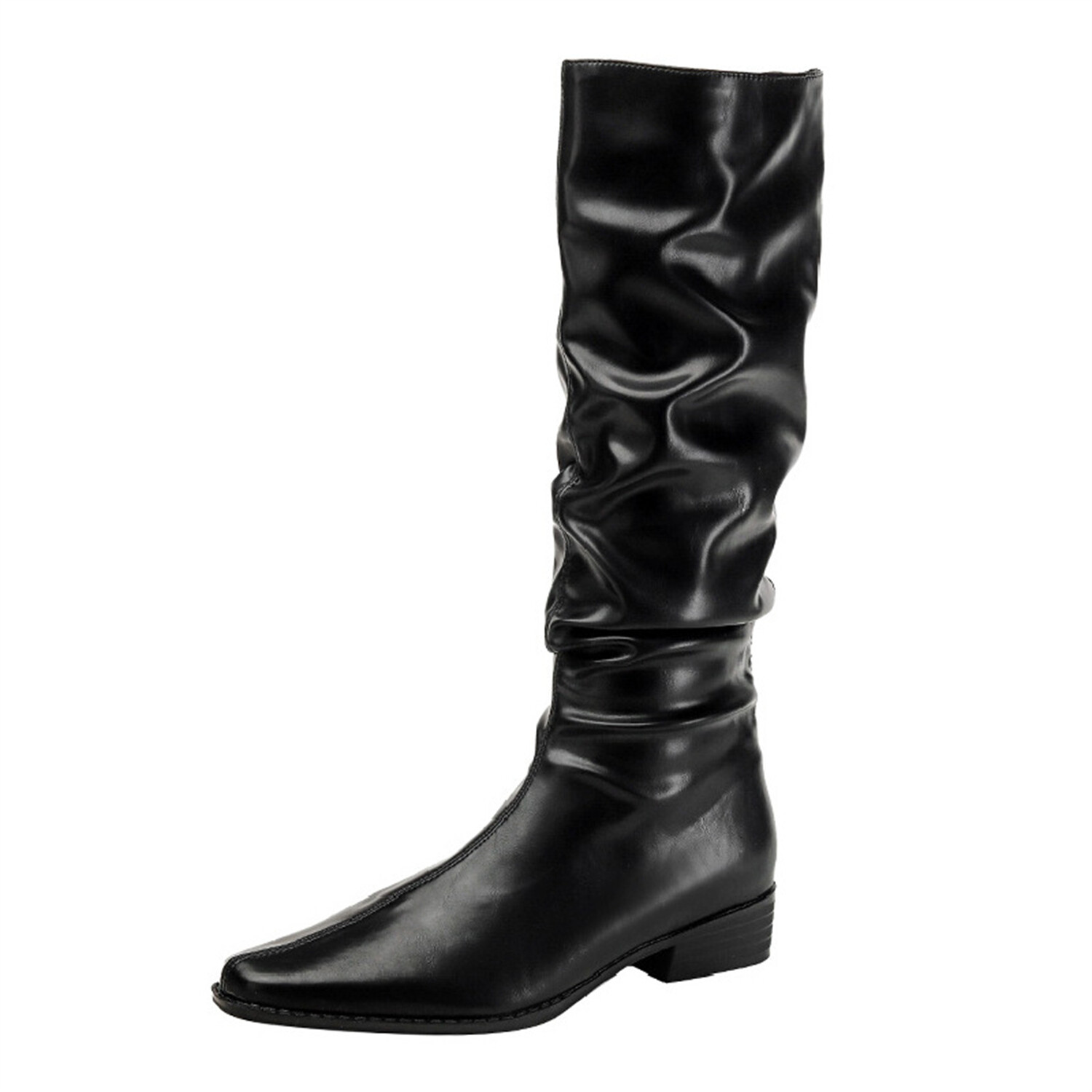 Damen Plissee Lange Stiefel Spitz zulaufend Halbhoher Flacher Absatz Bequem Mode Schuhe - Bild 17 von 20