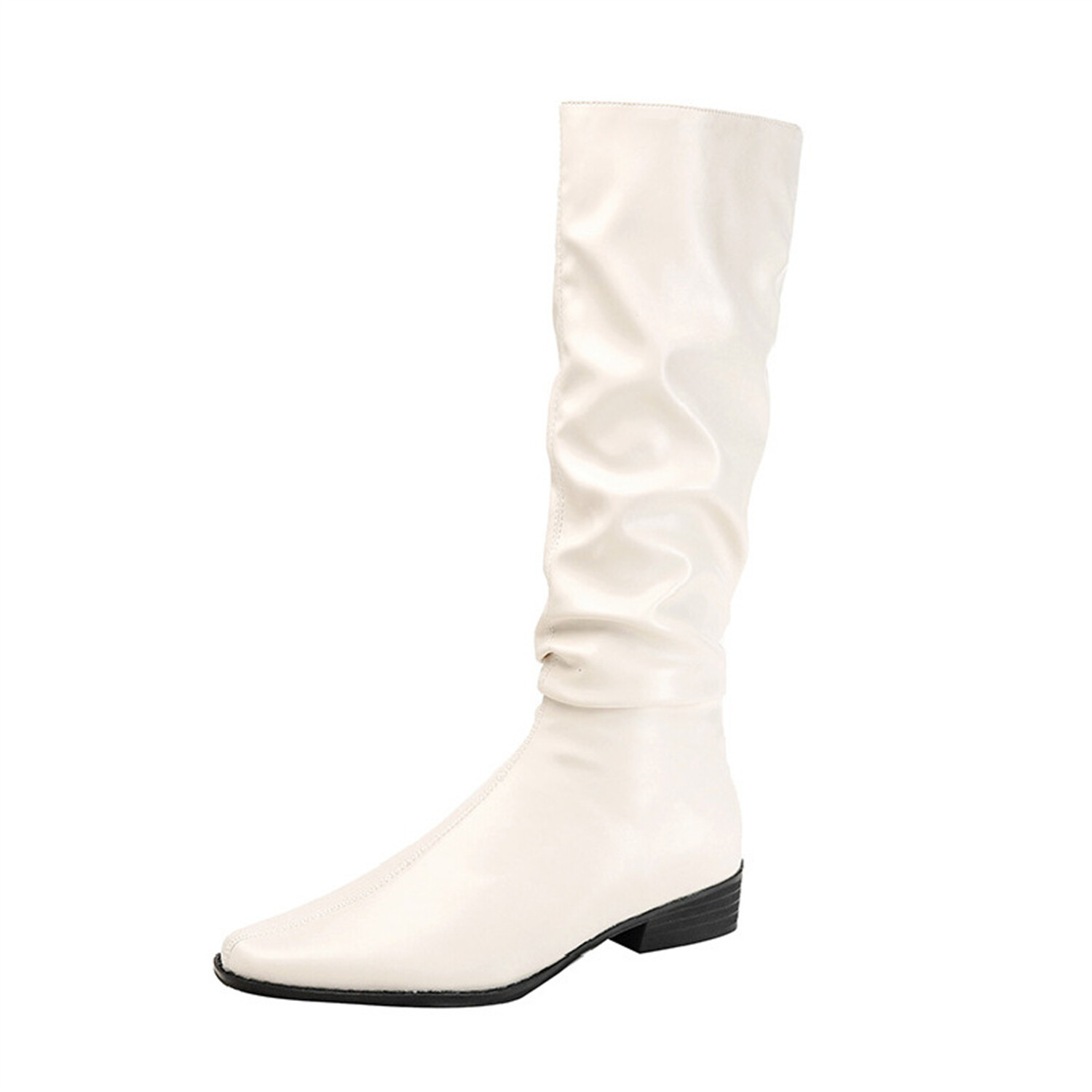 Damen Plissee Lange Stiefel Spitz zulaufend Halbhoher Flacher Absatz Bequem Mode Schuhe - Bild 18 von 20