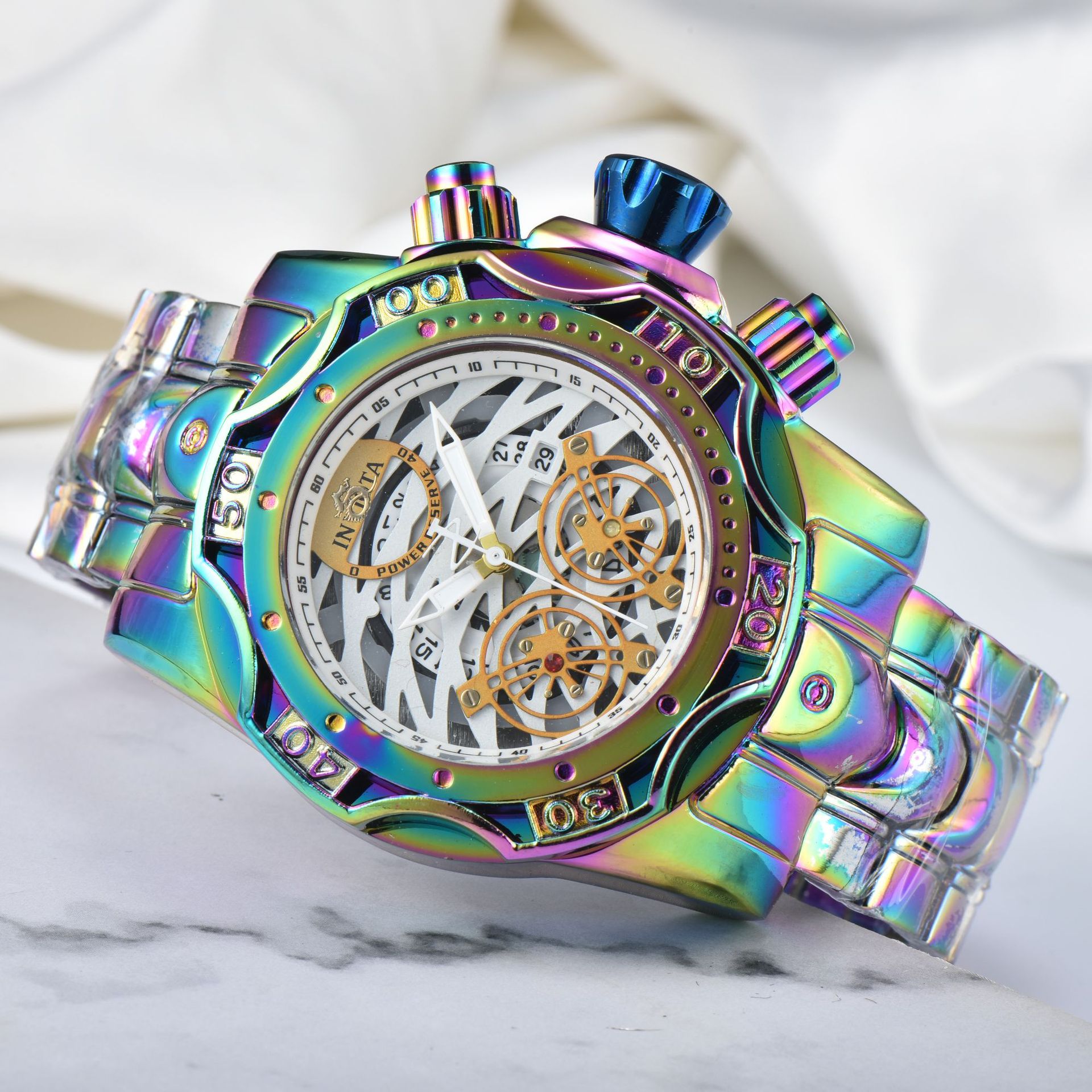 Color Men's Watch INVIC Large Dial Steel Band Sports Men's Watch Tough Guy Watch