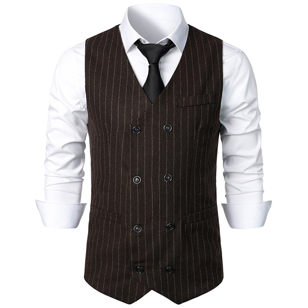 Gilet uomo classico tweed spina di pesce retrò vintage formale bottoni gilet - Foto 13 di 27