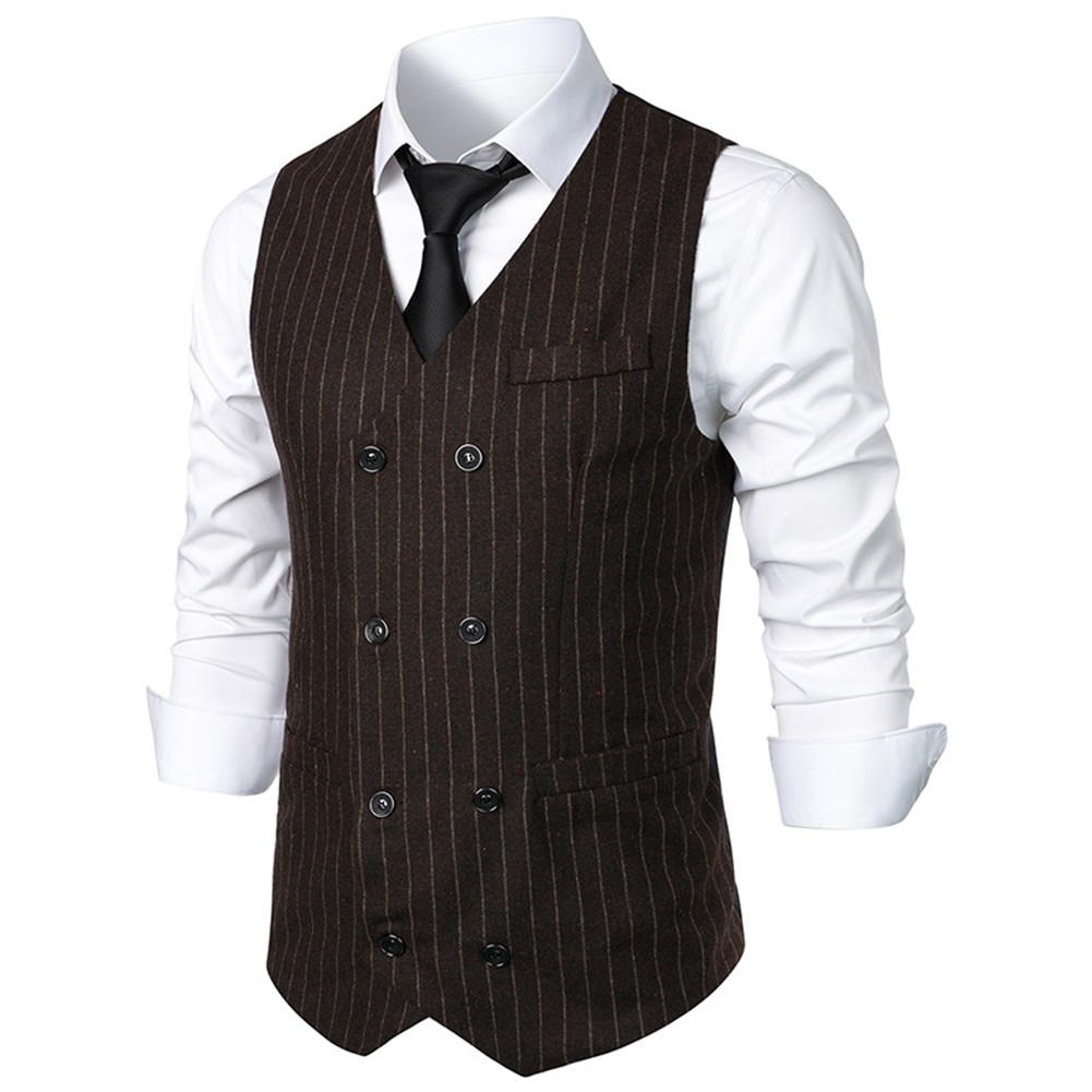 Gilet uomo classico tweed spina di pesce retrò vintage formale bottoni gilet - Foto 15 di 27